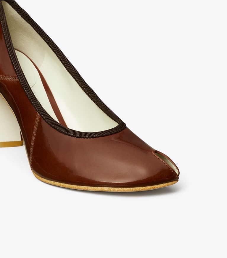 Tory Burch designer heels Peep-Toe Pump in RUSSET BROWN angle