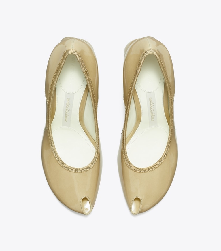 Tory Burch designer heels Peep-Toe Pump in PALO SANTO angle