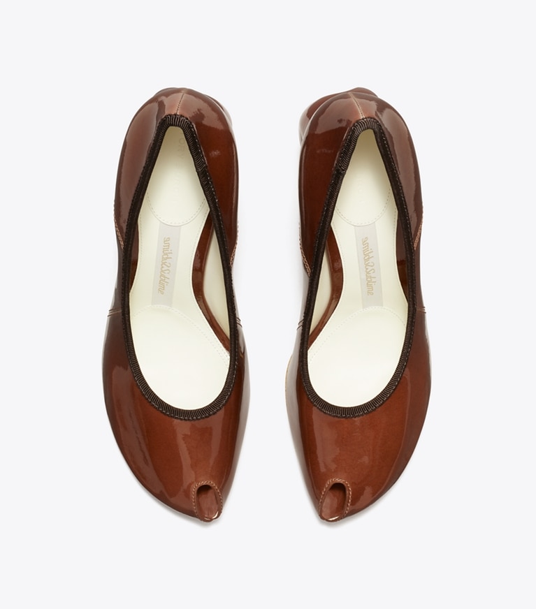 Tory Burch designer heels Peep-Toe Pump in RUSSET BROWN angle