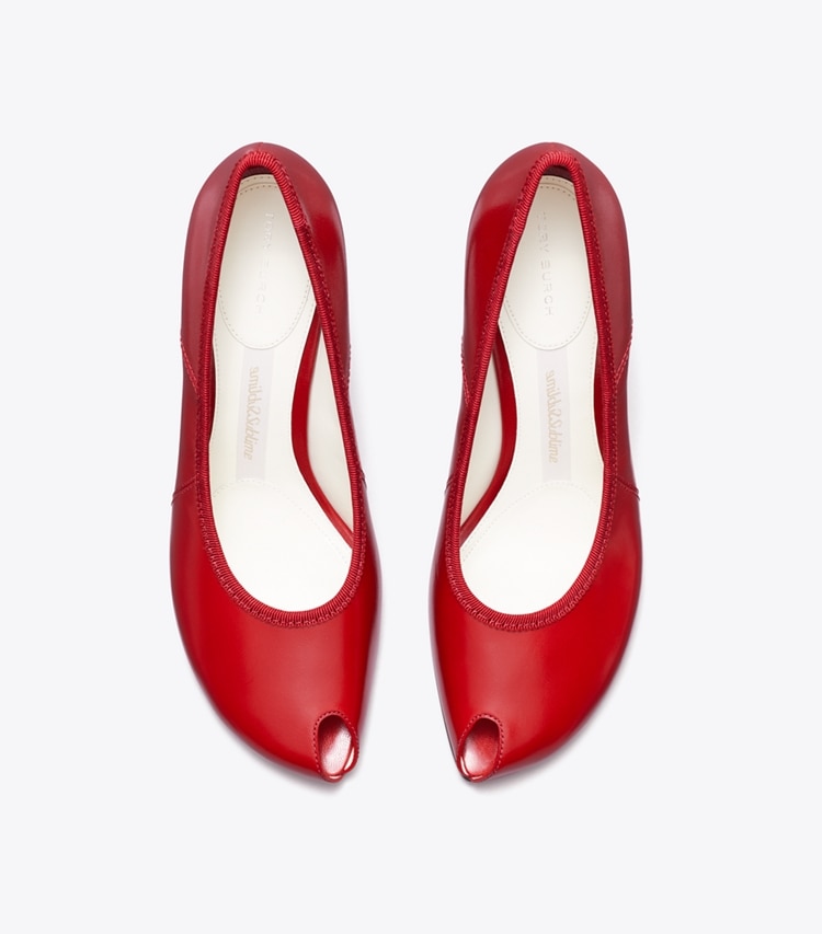 Tory Burch designer heels Peep-Toe Pump in RED SKY overhead