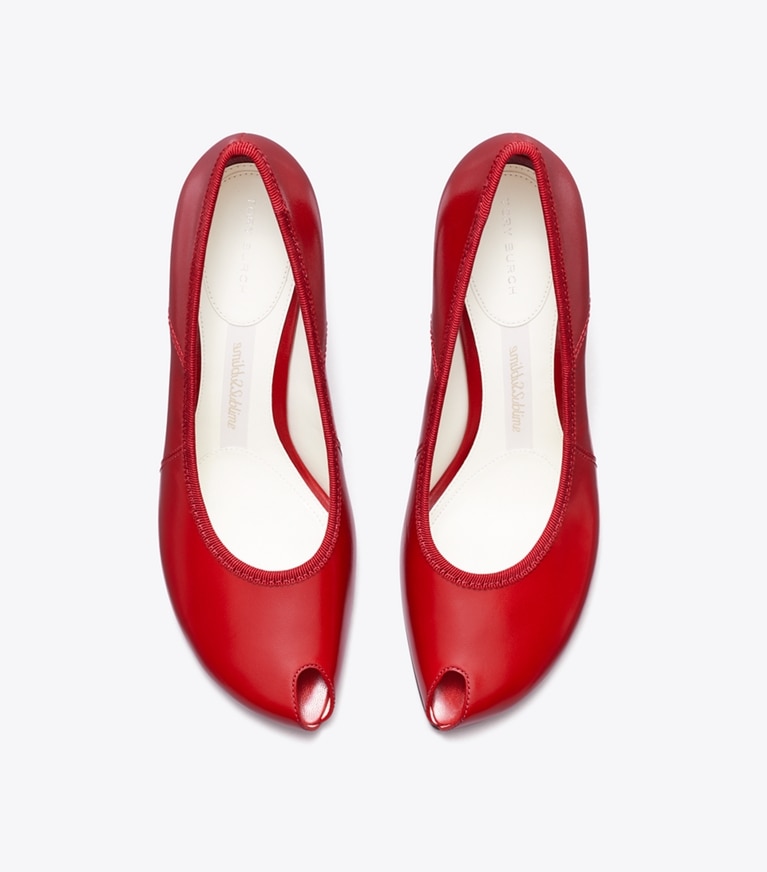 Tory Burch designer heels Peep-Toe Pump in RED SKY angle