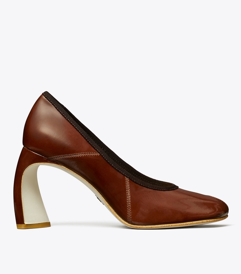 Tory Burch designer heels Peep-Toe Pump in RUSSET BROWN angle