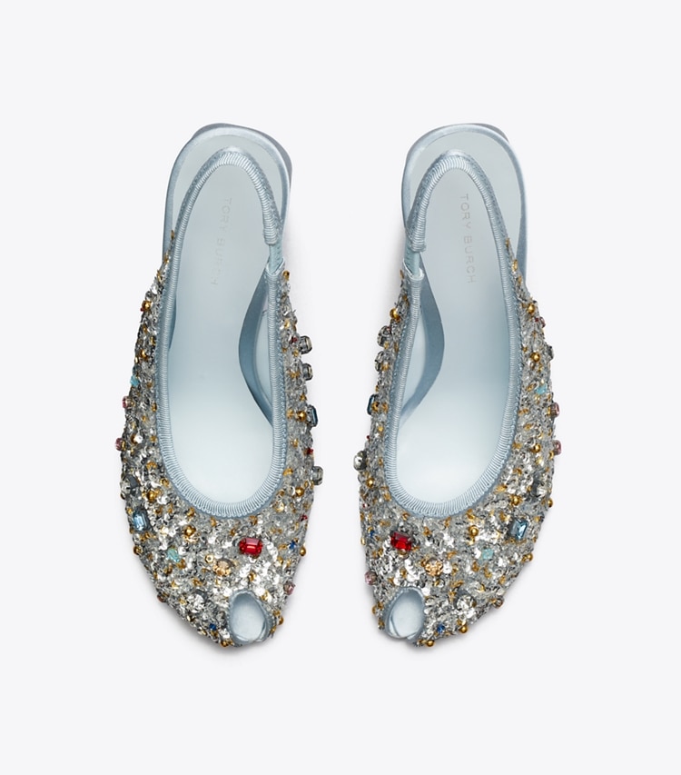 Tory Burch designer heels Peep-Toe Slingback Pump in MULTI STONE overhead