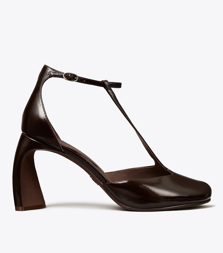 Tory Burch designer heels Peep-Toe T-Strap Heeled Sandal in DEEP BROWN side