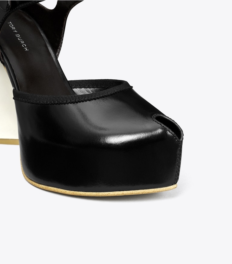 Tory Burch designer heels Peeptoe-Sandale mit Plateausohle in PERFECT BLACK angle