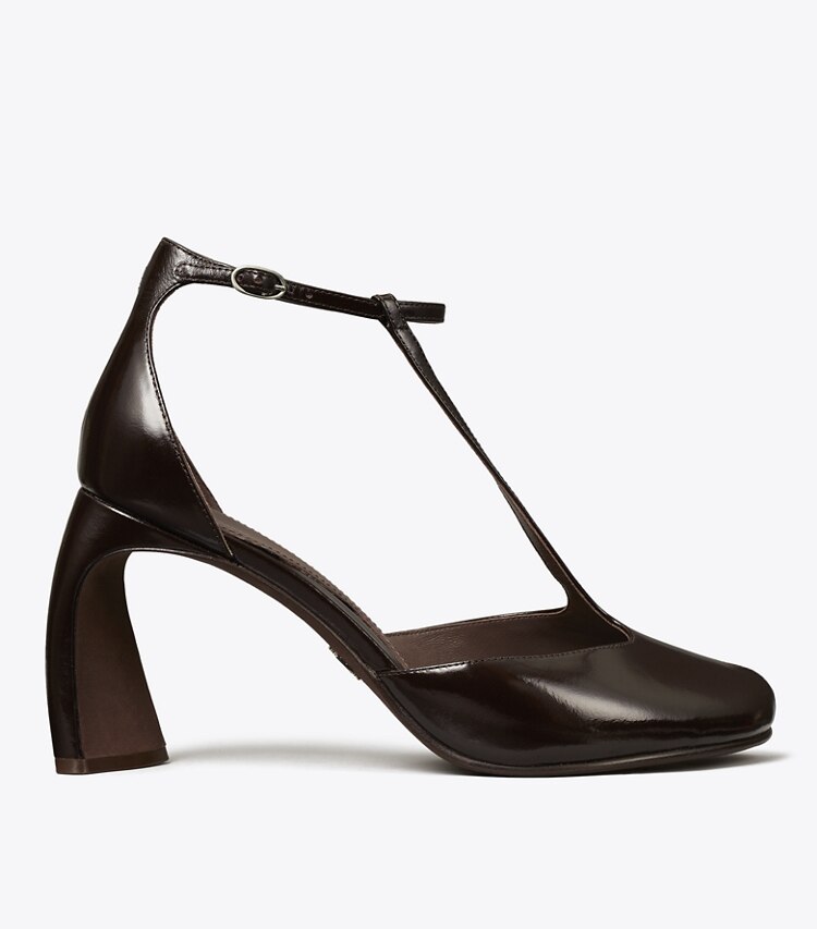 Tory Burch designer heels Peeptoe-Sandale mit T-Riemen und Absatz in DEEP BROWN side