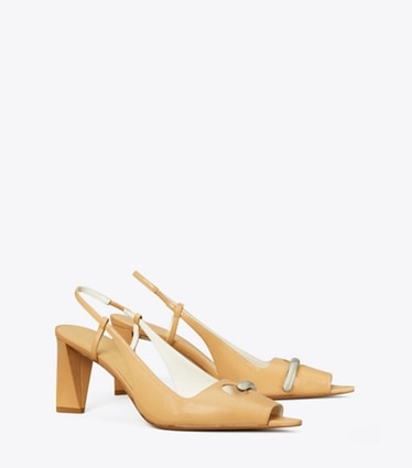 Tory Burch designer heels Peeptoe-Slingback mit Piercing-Detail in CANTUCCI / GOLD angle