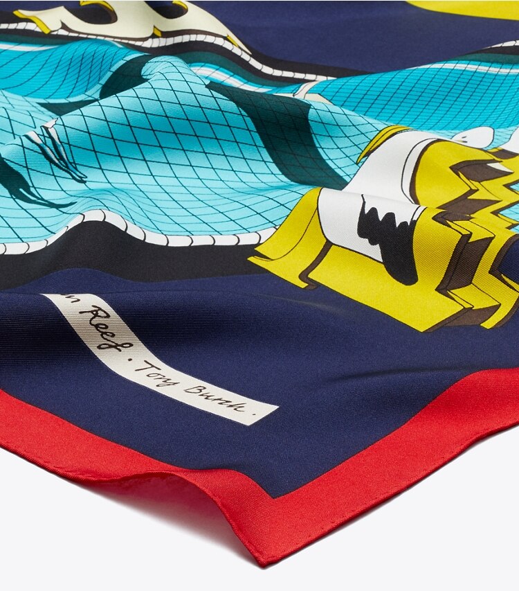 Tory Burch designer scarves Pelican Reef Silk Neckerchief  in Blue detail