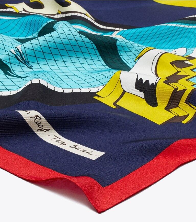 Tory Burch designer scarves Pelican Reef Silk Neckerchief  in Blue overhead