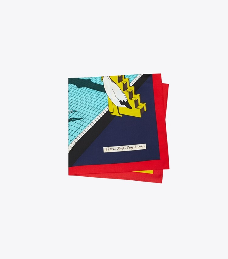 Tory Burch designer scarves Pelican Reef Silk Neckerchief  in Blue folded