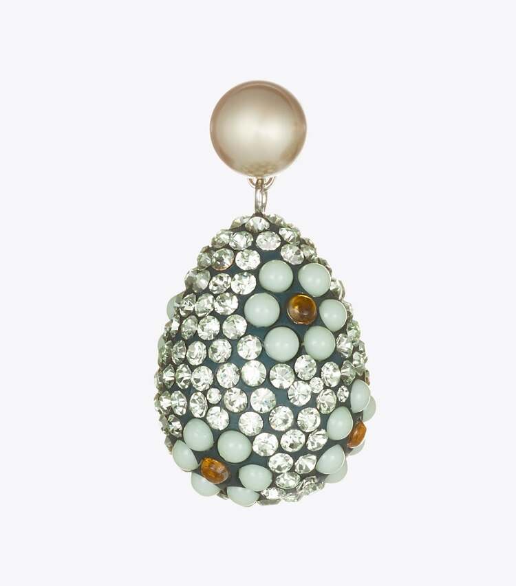 Tory Burch designer boucles d'oreilles Pendants Curiosity cristaux et perles in Tory Silver / Mint informations