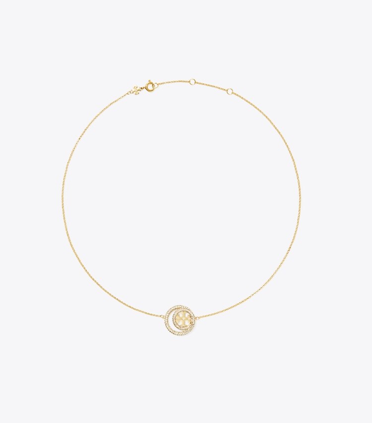 Tory Burch designer collane Pendente Miller a doppio anello in Tory Gold / Crystal front