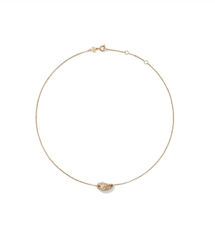 Tory Burch designer collane Pendente Pierced con pavé in Light Brass / Crystal additional