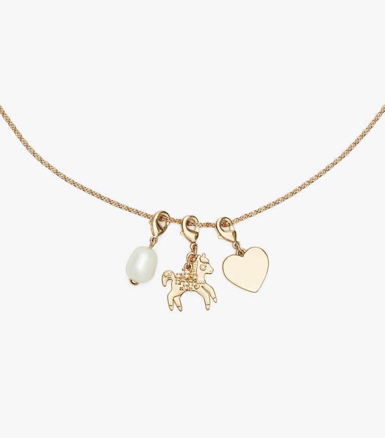 Tory Burch designer colliers Pendentif breloque Cheval Curiosity dans Tory Gold / Crystal / Pearl détails