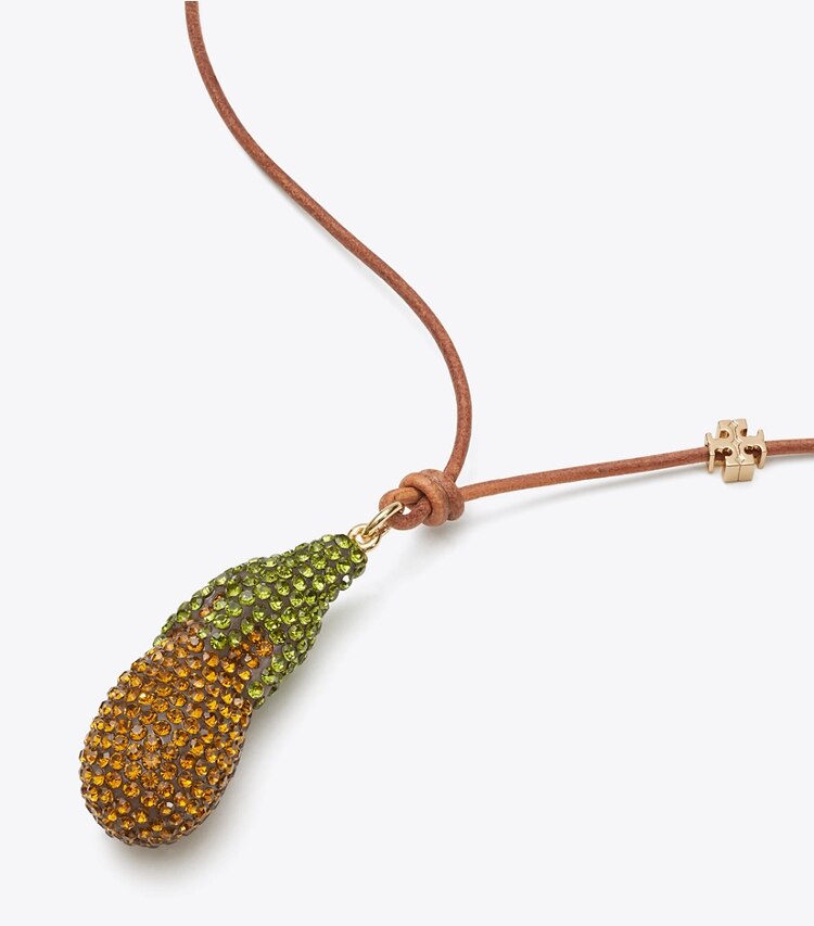 Tory Burch designer colliers Pendentif Curiosity Eggplant in Vachetta / Orange informations