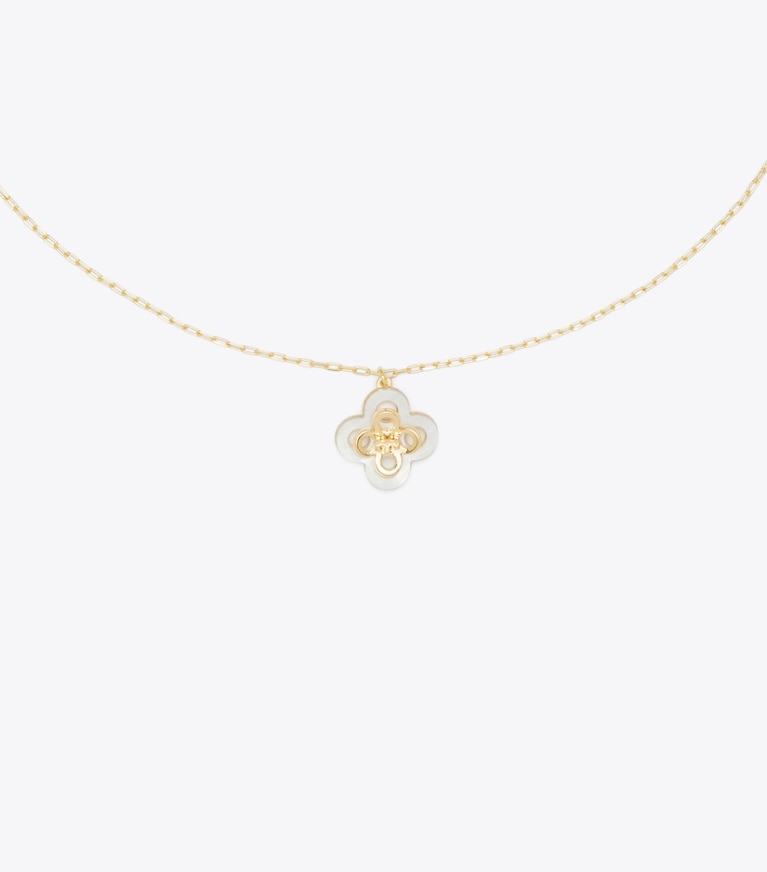 Tory Burch designer colliers Pendentif trèfle Kira dans Tory Gold / Mother of Pearl détails