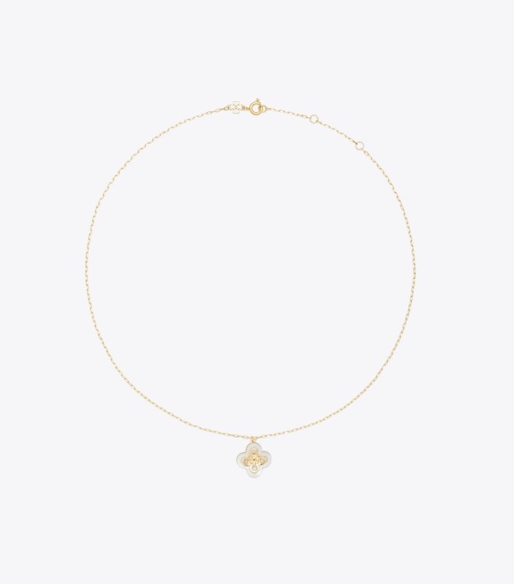 Tory Burch designer colliers Pendentif trèfle Kira dans Tory Gold / Mother of Pearl de face