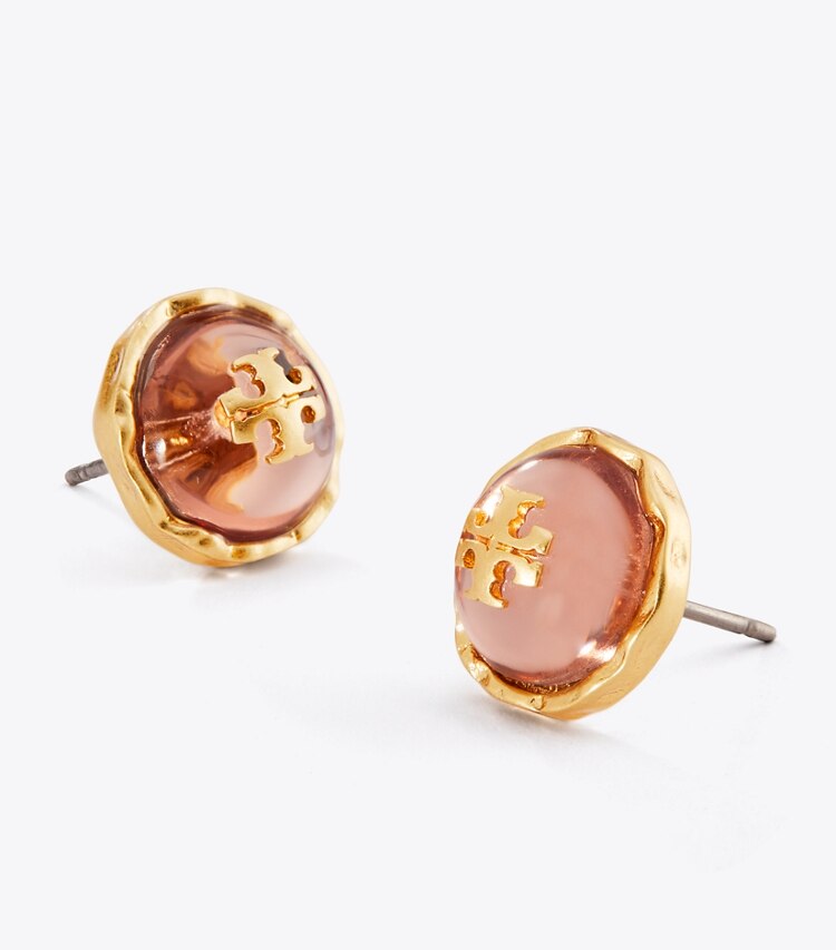 Tory Burch diseñador aretes Pendiente de botón circular Roxanne en Rolled Brass/Pale Papaya detalle