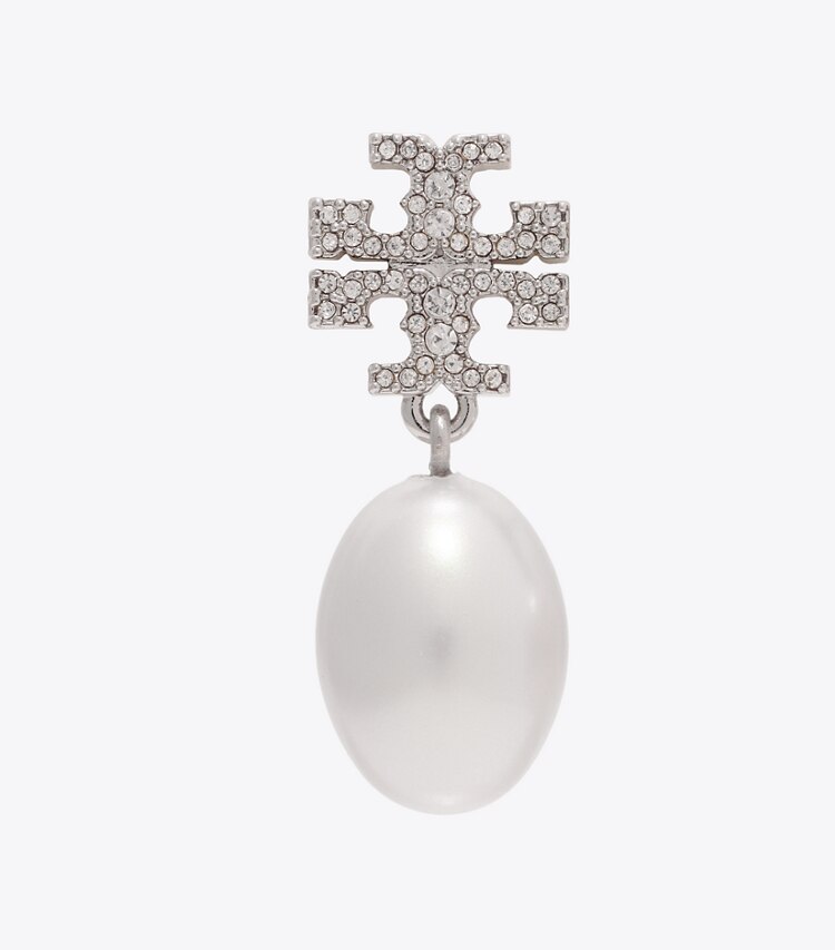 Tory Burch diseñador aretes Pendientes colgantes con perla y pavé Moondance en Tory Silver / Pearl detalle