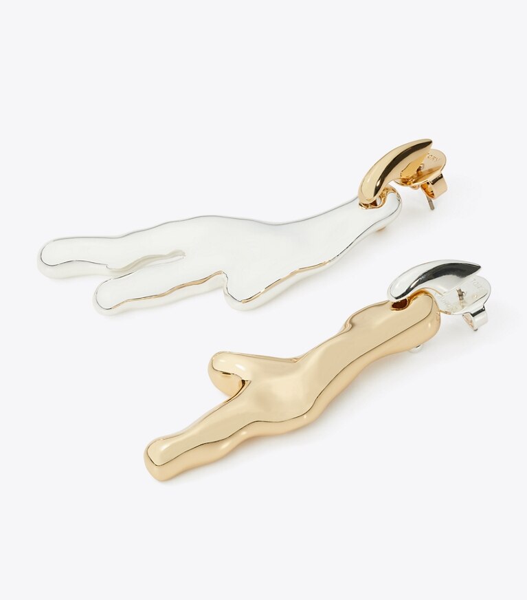 Tory Burch diseñador aretes Pendientes Curiosity Coral en Light Silver / Light Brass detalle