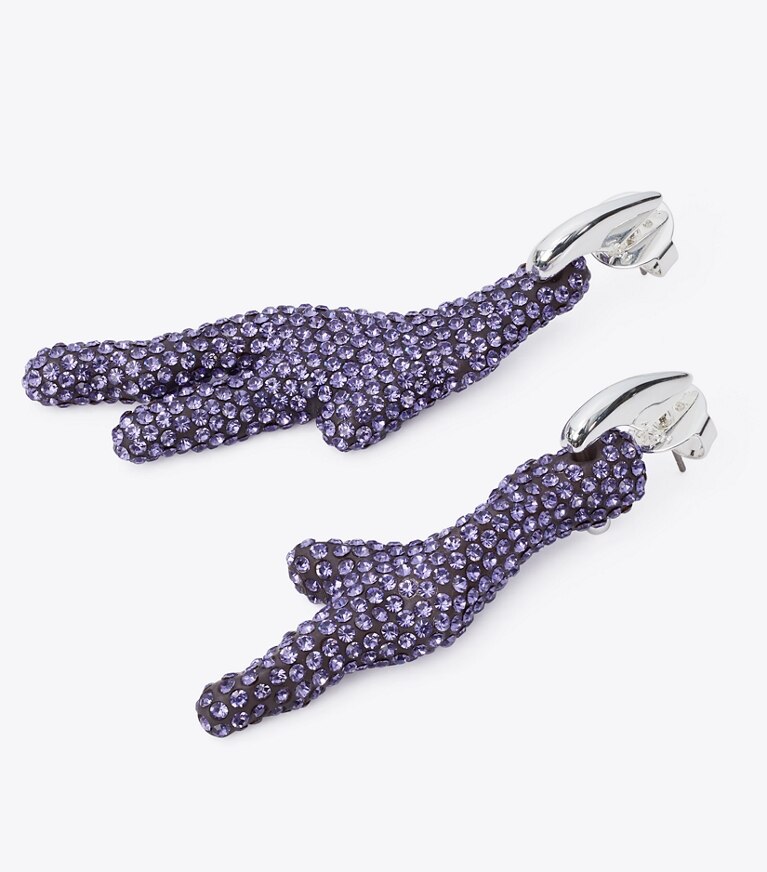 Tory Burch diseñador aretes Pendientes de aro Curiosity Coral en Light Silver / Purple detalle