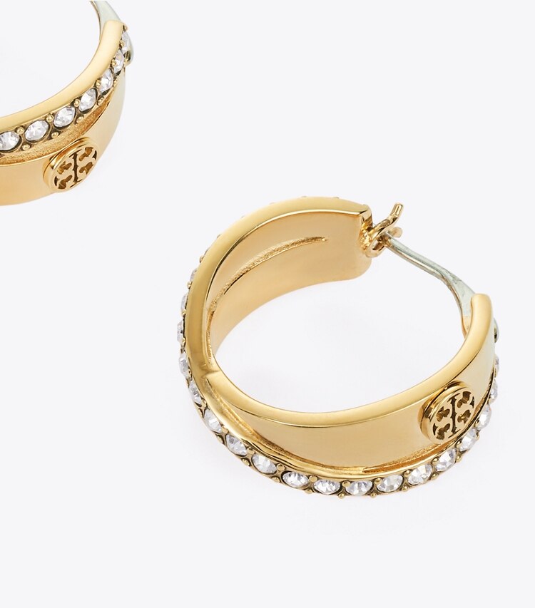 Tory Burch diseñador aretes Pendientes de aro doble con pavé Icon en Tory Gold / Crystal detalle
