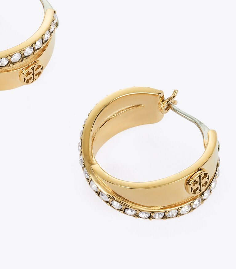 Tory Burch diseñador aretes Pendientes de aro doble con pavé Icon en Tory Gold / Crystal detalle