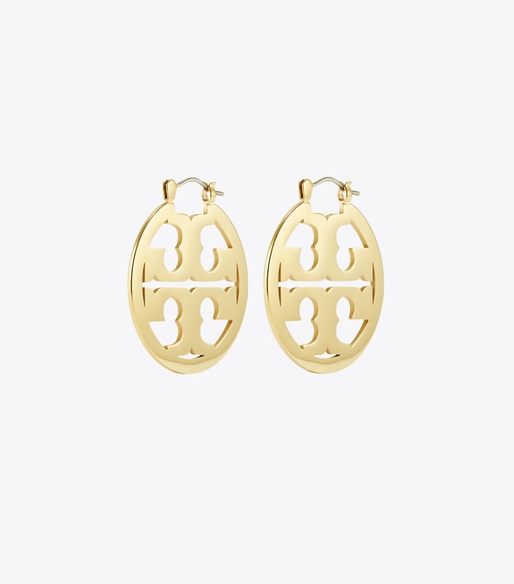 Tory Burch diseñador aretes Pendientes de aro pequeños con iconos en Tory Gold frontal