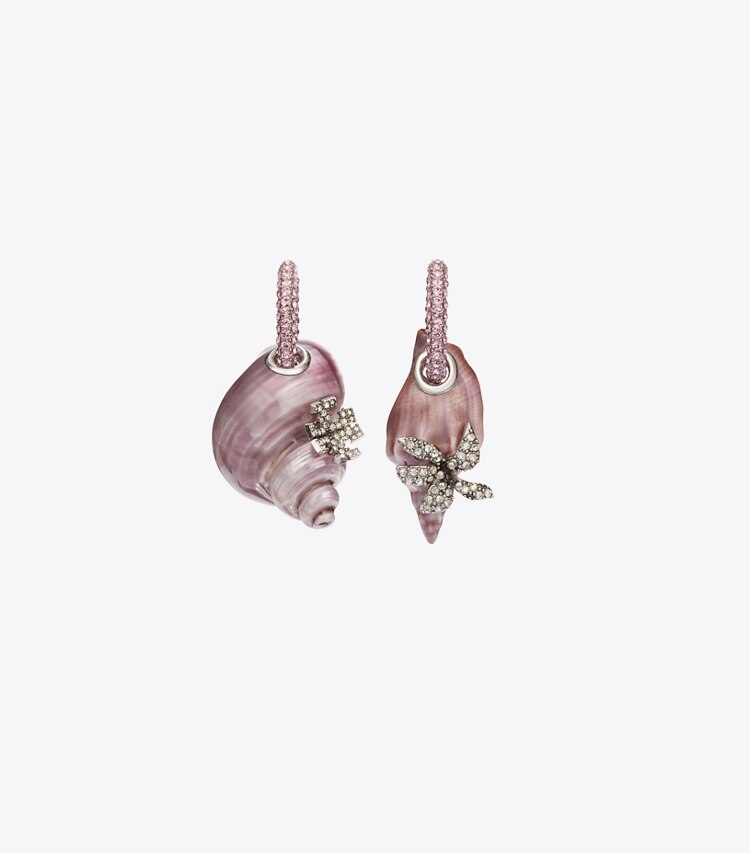 Tory Burch diseñador aretes Pendientes de aros Curiosity Shell en Purple detalle