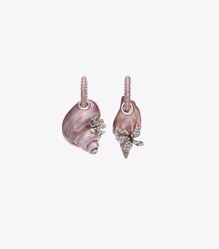 Tory Burch diseñador aretes Pendientes de aros Curiosity Shell en Purple detalle