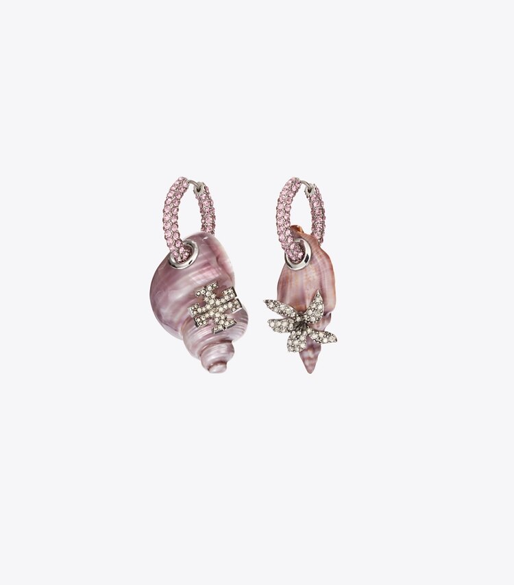 Tory Burch diseñador aretes Pendientes de aros Curiosity Shell en Purple frente