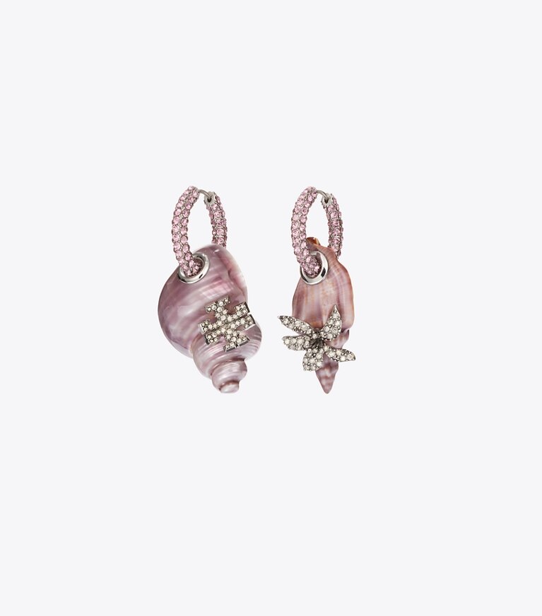 Tory Burch diseñador aretes Pendientes de aros Curiosity Shell en Purple frente