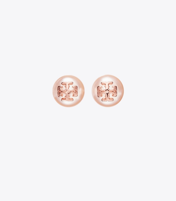 Tory Burch diseñador aretes Pendientes de botón con perla Moondance en Rose/Rose Gold frontal
