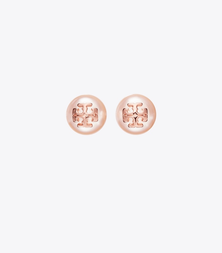 Tory Burch diseñador aretes Pendientes de botón con perla Moondance en Rose/Rose Gold frontal