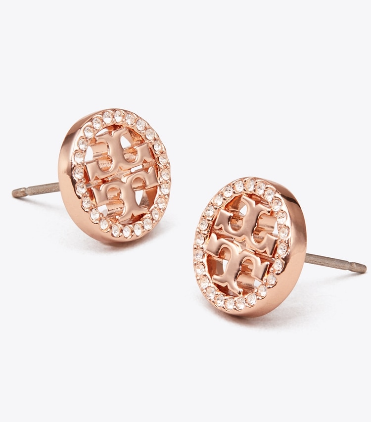 Tory Burch diseñador aretes Pendientes de botón Icon con pavé en Rose Gold/Crystal detalle