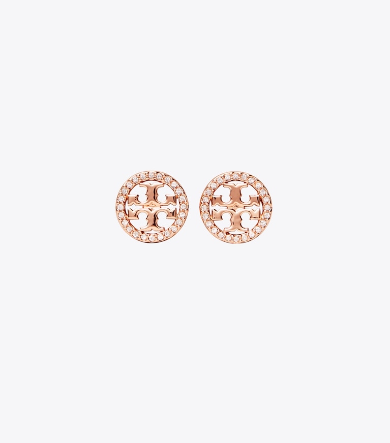 Tory Burch diseñador aretes Pendientes de botón Icon con pavé en Rose Gold/Crystal frontal