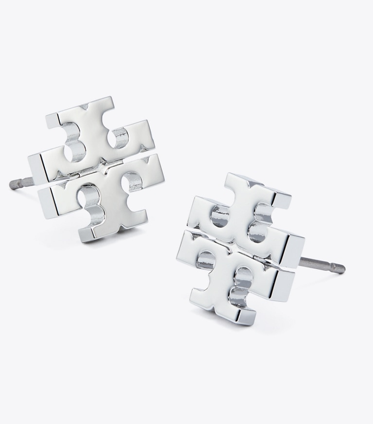 Tory Burch diseñador aretes Pendientes de botón Icon en Tory Silver detalle