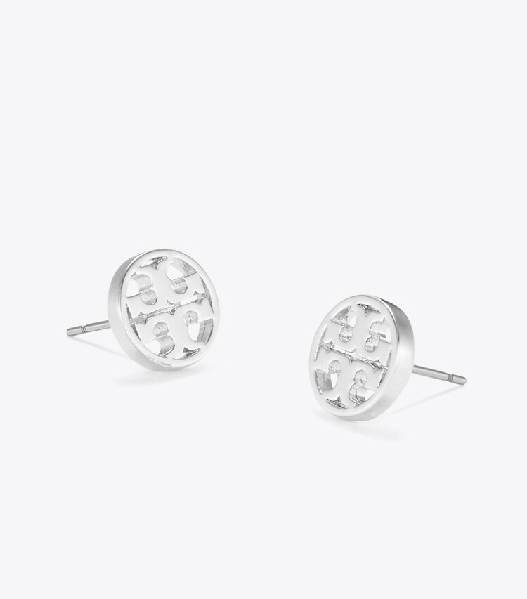 Tory Burch diseñador aretes Pendientes de botón Icon en Tory Silver detalle