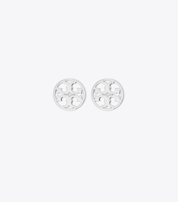Tory Burch diseñador aretes Pendientes de botón Icon en Tory Silver frente