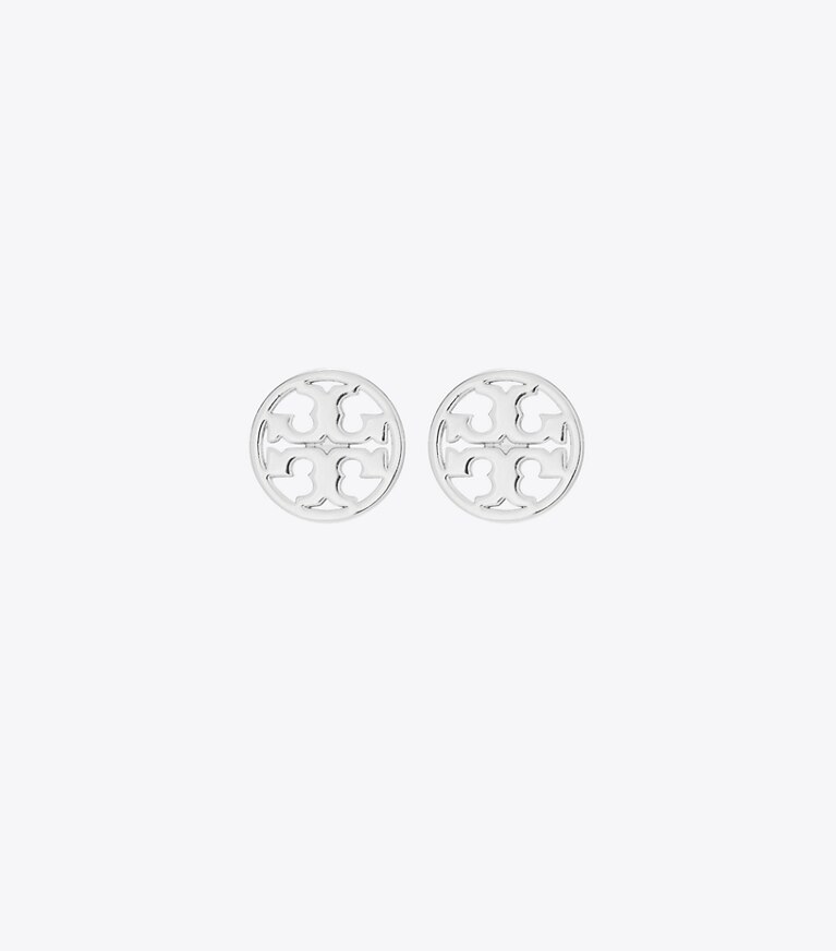 Tory Burch diseñador aretes Pendientes de botón Icon en Tory Silver frente