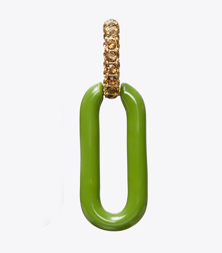 Tory Burch diseñador aretes Pendientes de eslabones Roxanne en Rolled Tory Gold/Green/Crystal detalle