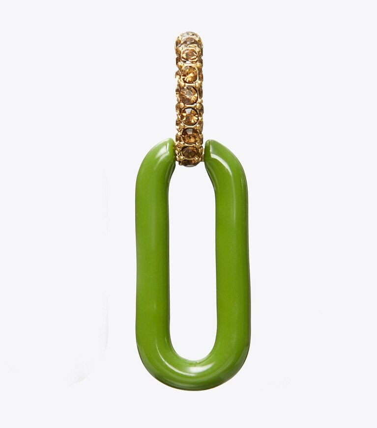 Tory Burch diseñador aretes Pendientes de eslabones Roxanne en Rolled Tory Gold/Green/Crystal detalle