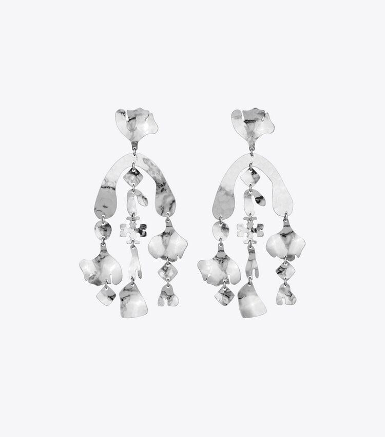 Tory Burch diseñador aretes Pendientes en cascada Roxanne en Antique Tory Silver frontal