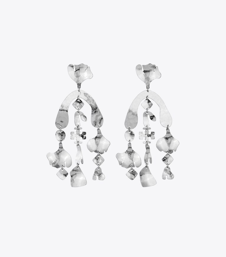 Tory Burch diseñador aretes Pendientes en cascada Roxanne en Antique Tory Silver frontal