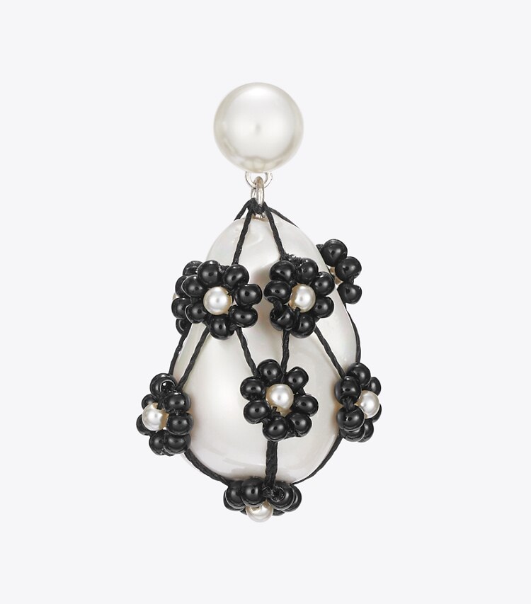Tory Burch diseñador aretes Pendientes largos Curiosity de perlas con cuentas en Tory Silver / Black detalle
