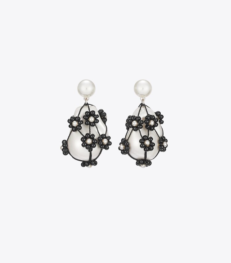 Tory Burch diseñador aretes Pendientes largos Curiosity de perlas con cuentas en Tory Silver / Black frente