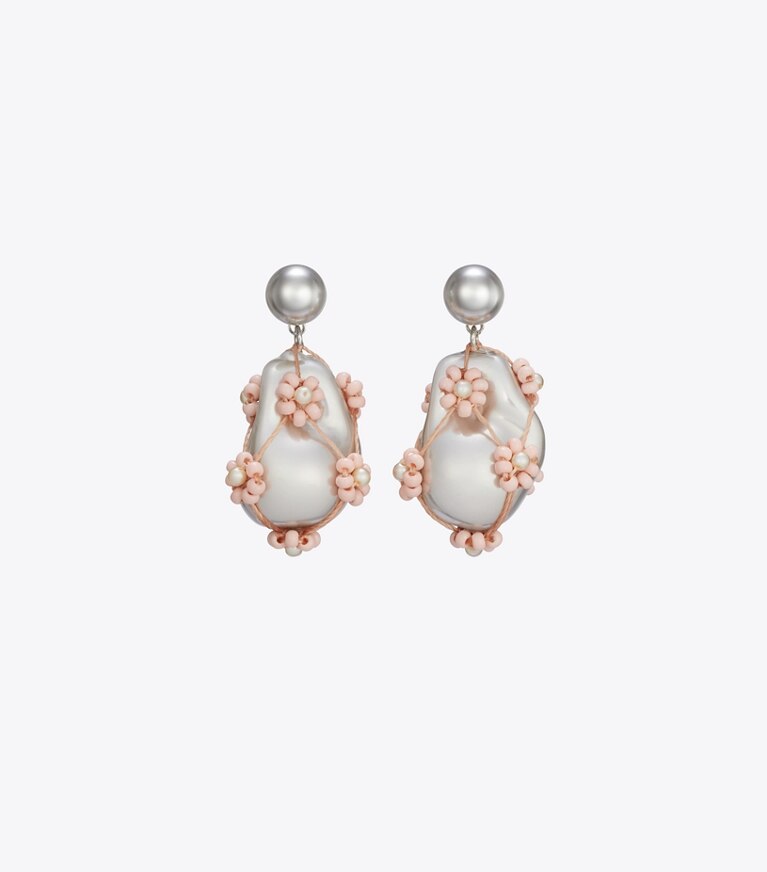 Tory Burch diseñador aretes Pendientes largos Curiosity de perlas con cuentas en Tory Gold / Pink frente