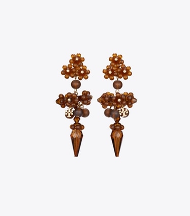 Tory Burch diseñador aretes Pendientes lineales con cuentas Curiosity en Tory Gold / Brown frente