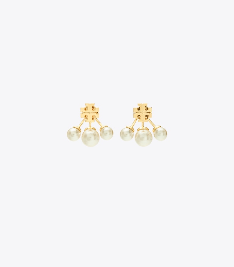 Tory Burch diseñador aretes Pendientes Moondance Pearl con perlas en la parte delantera y trasera en Tory Gold / Cream frontal