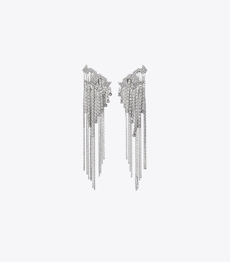 Tory Burch diseñador aretes Pendientes serifas con pavé en T Runway en Tory Silver / Crystal frente